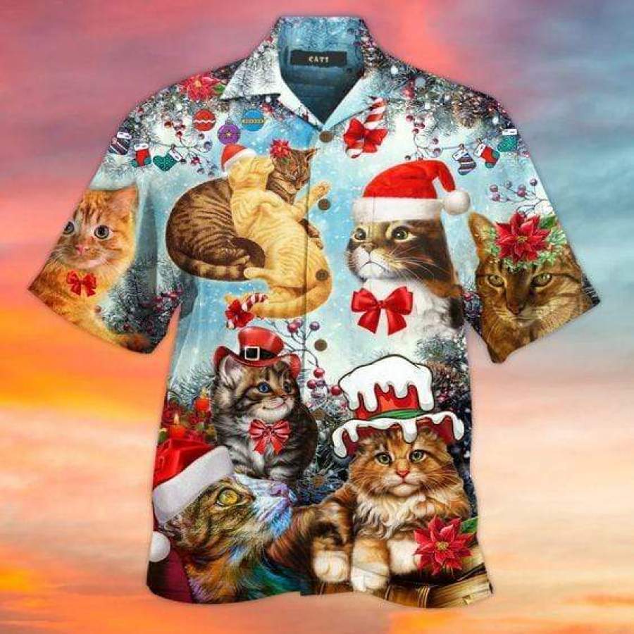 Hawaiian Aloha Shirts Believe In Magic Of Christmas Cute Cats