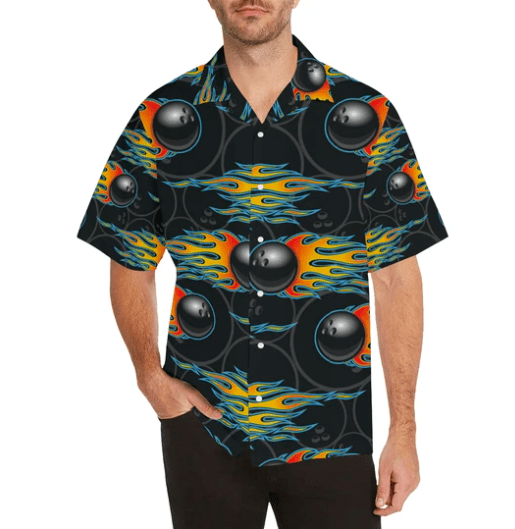 Fire Bowling Black Hawaiian Aloha Shirts