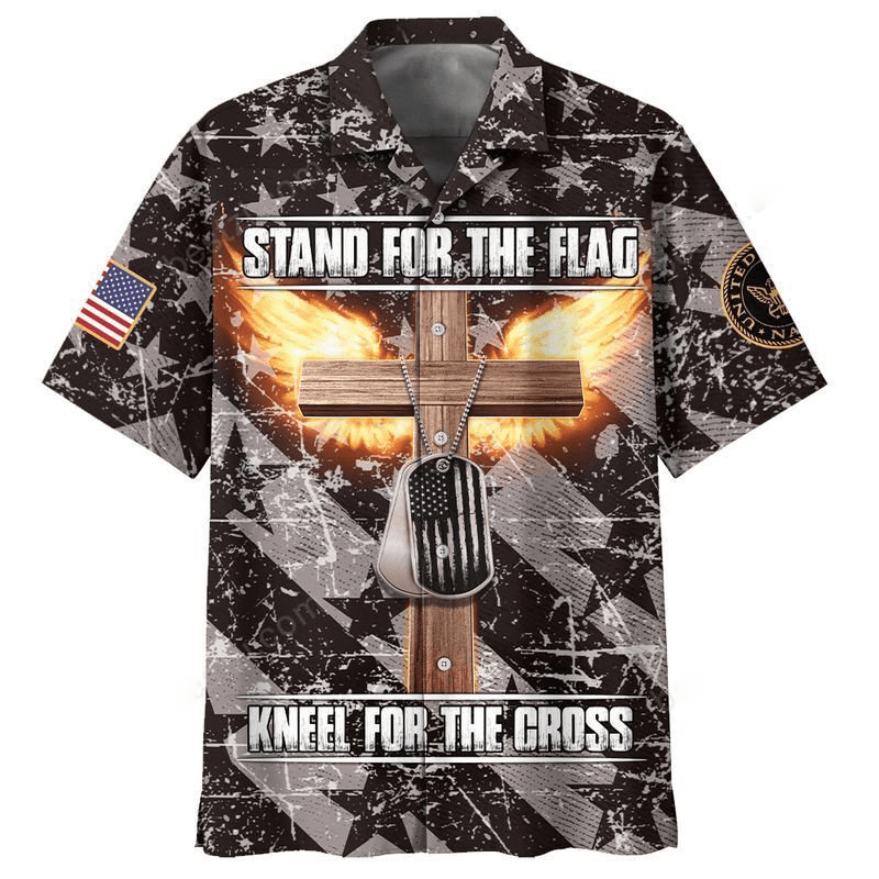 Navy Veteran Stand For The Flag Kneel For The Cross Hawaiian Aloha Shirts #H