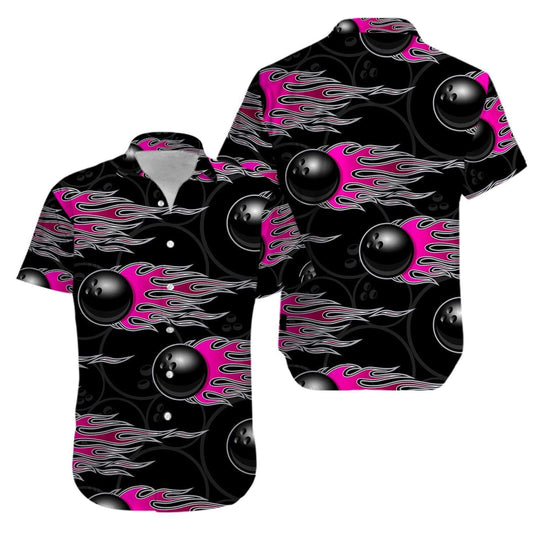 Bowling Fire Black Pink Hawaiian Aloha Shirts #V