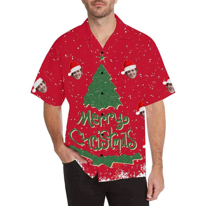 Custom Face Christmas Tree Christmas Men's All Over Print Hawaiian Shirt