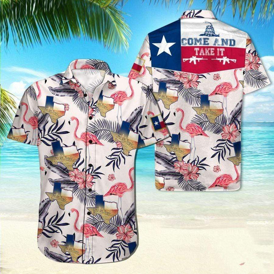 Hawaiian Aloha Shirts Texas Flamingo Come And Take It