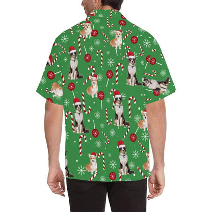 Custom Photo Christmas Dogs Green Men's All Over Print Hawaiian Shirt