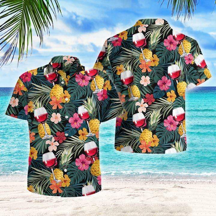 Red Wine Hibiscus Tropical Aloha Hawaiian Shirts