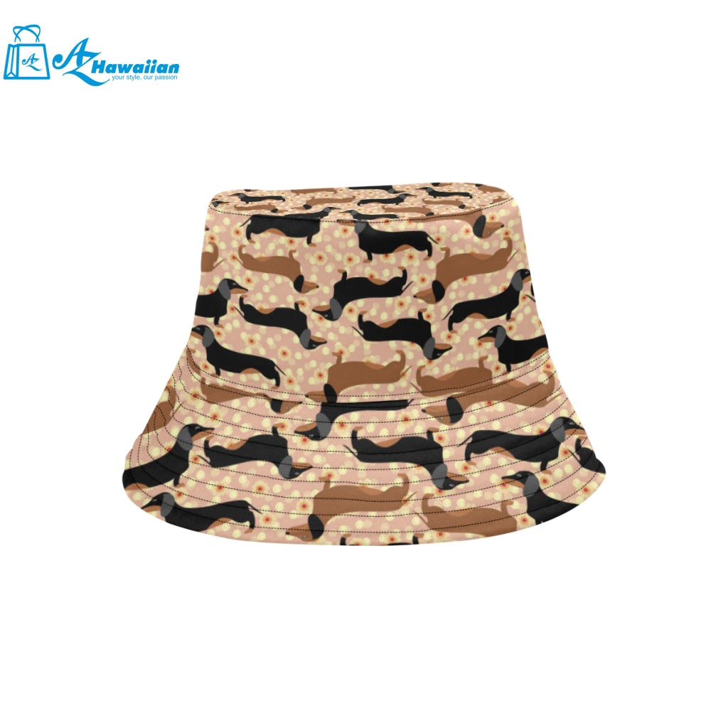 Dachshund floral background Unisex Bucket Hat