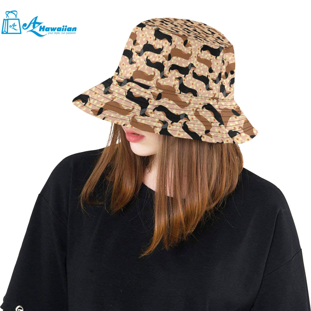 Dachshund floral background Unisex Bucket Hat