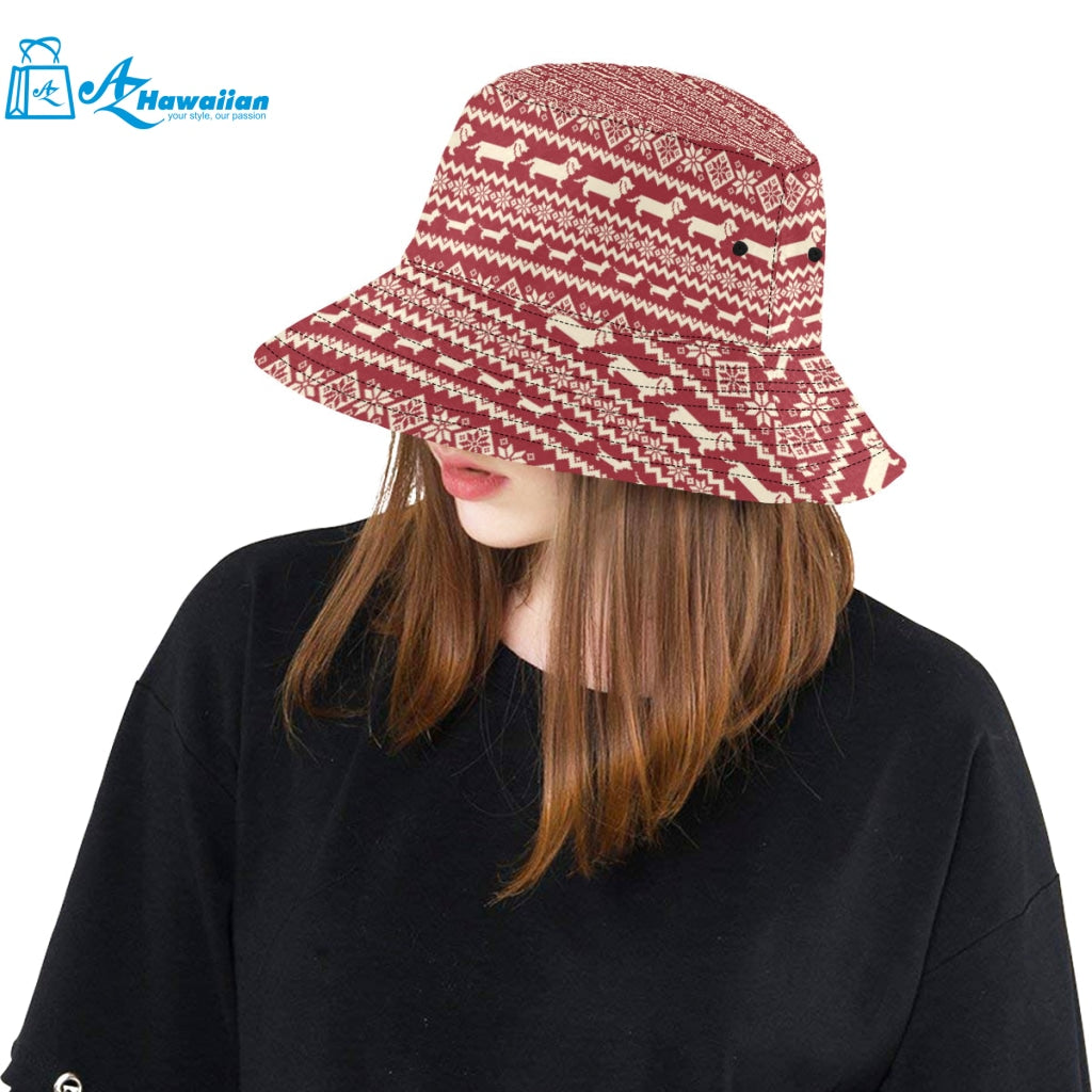 Dachshund Nordic pattern Unisex Bucket Hat