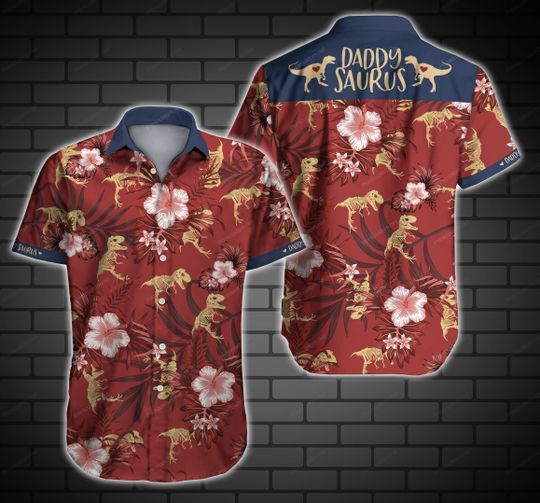 Daddysaurus Hawaiian Graphic Print Short Sleeve 