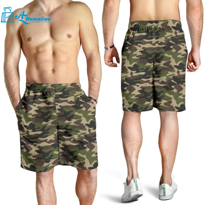 Dark Green Camo Camouflage Pattern Men Shorts