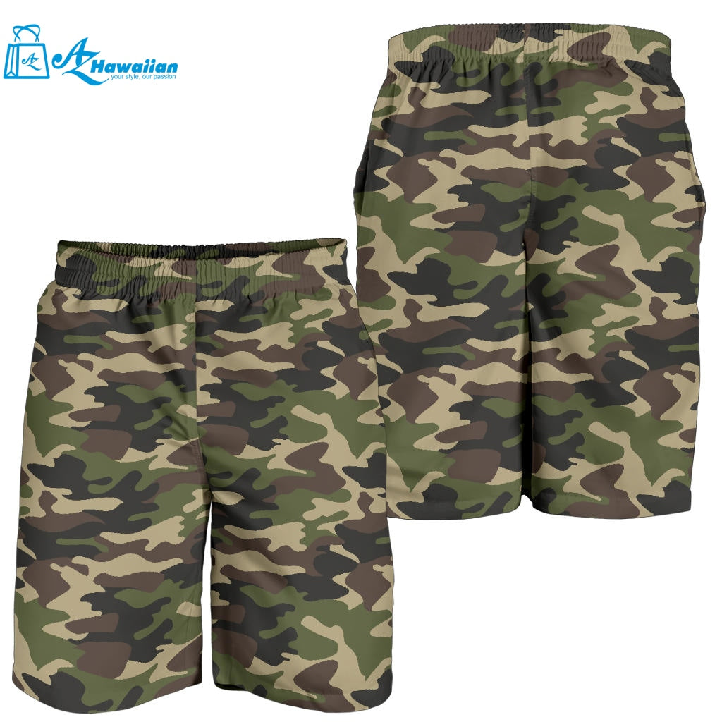 Dark Green Camo Camouflage Pattern Men Shorts