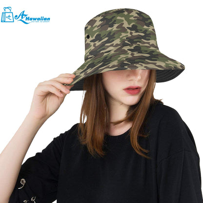 Dark Green camouflage pattern Unisex Bucket Hat