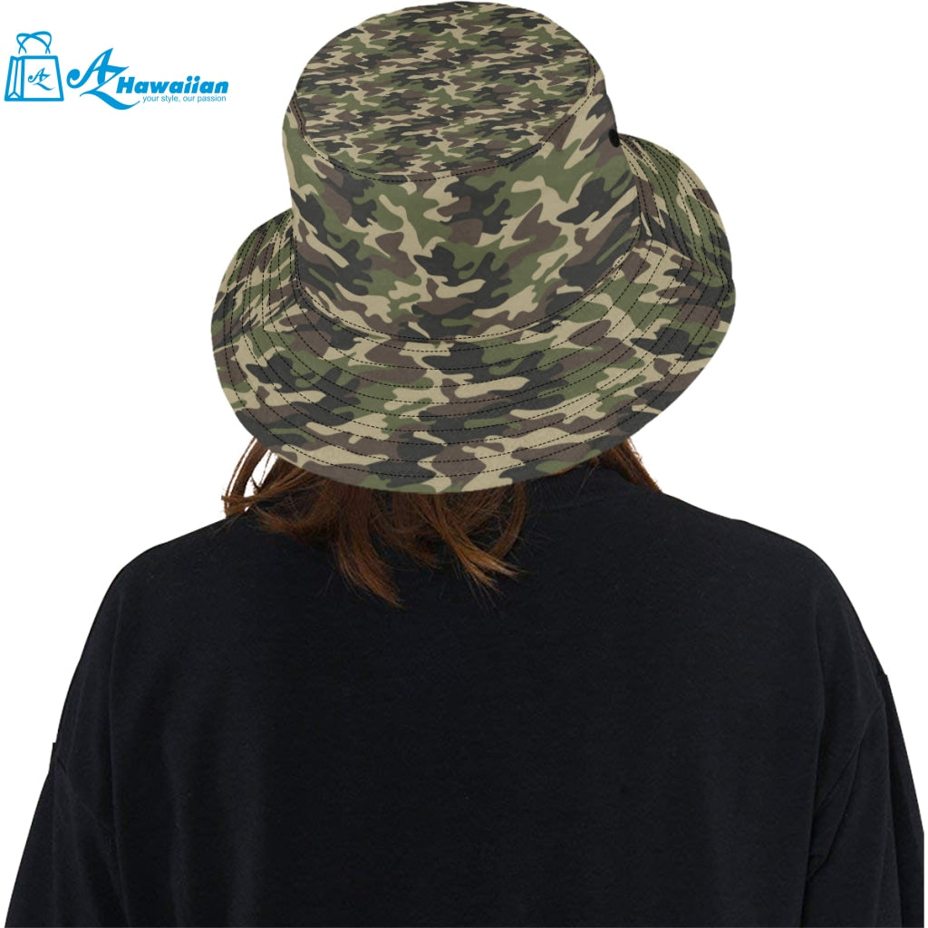 Dark Green camouflage pattern Unisex Bucket Hat