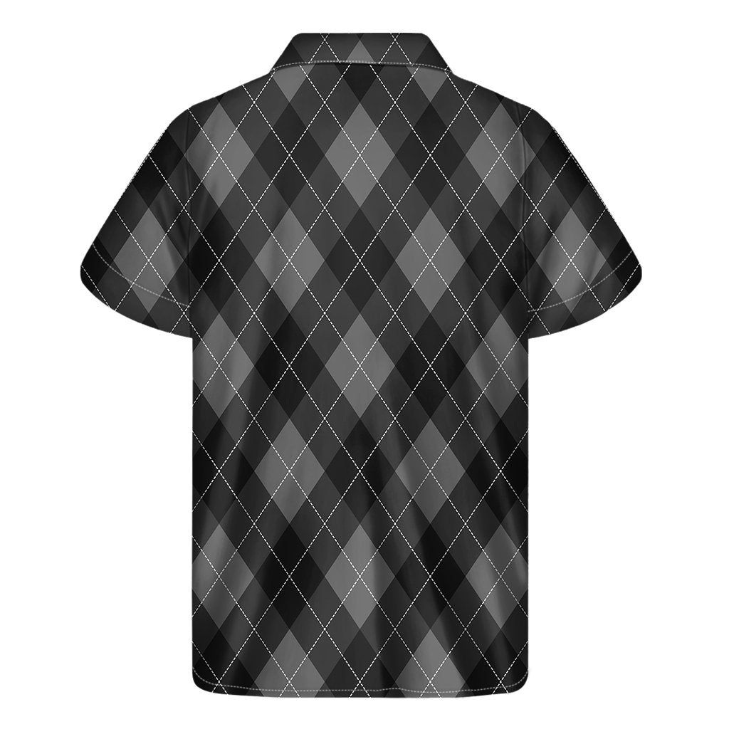 Dark Grey Argyle Pattern Print Mens Short Sleeve Shirt Hawaiian