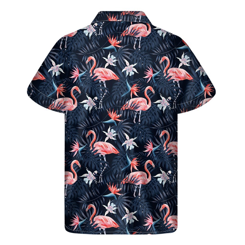 Dark Tropical Flamingo Pattern Print Mens Short Sleeve Shirt Hawaiian