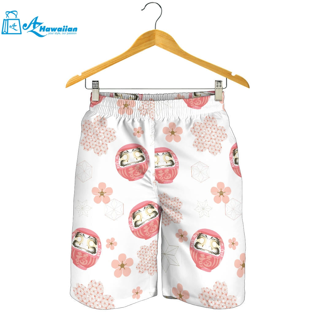 Daruma Japanese Wooden Doll Cherry Blossom Flower Pattern Men Shorts