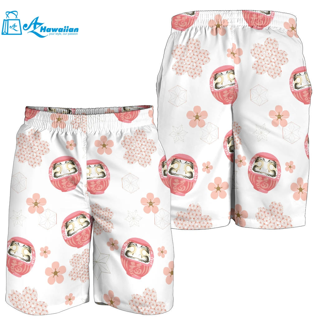 Daruma Japanese Wooden Doll Cherry Blossom Flower Pattern Men Shorts