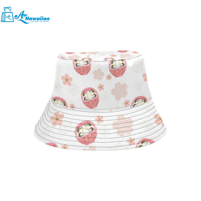 Daruma japanese wooden doll cherry blossom flower Unisex Bucket Hat