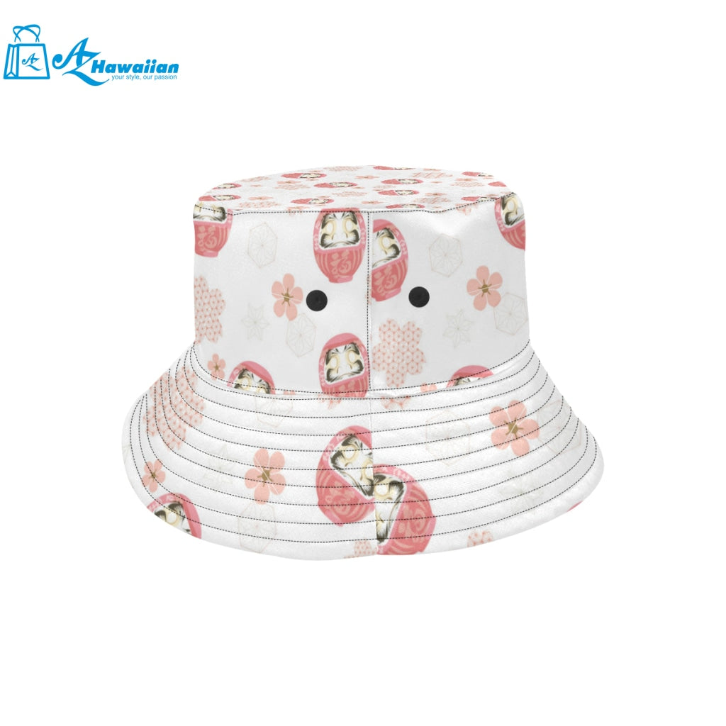 Daruma japanese wooden doll cherry blossom flower Unisex Bucket Hat