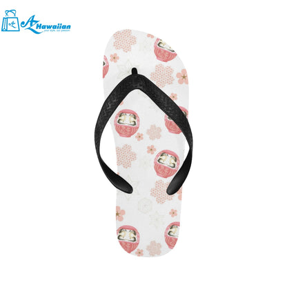 Daruma japanese wooden doll cherry blossom flower Unisex Flip Flops