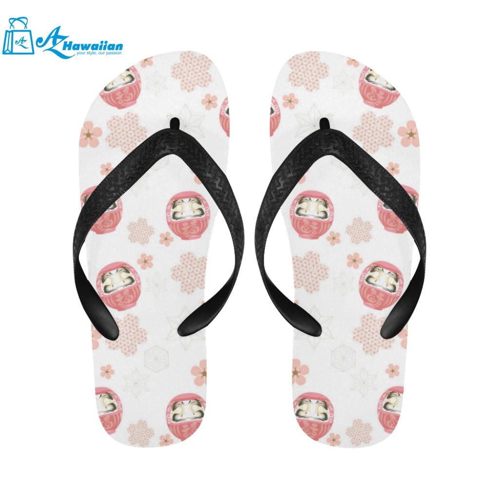 Daruma japanese wooden doll cherry blossom flower Unisex Flip Flops