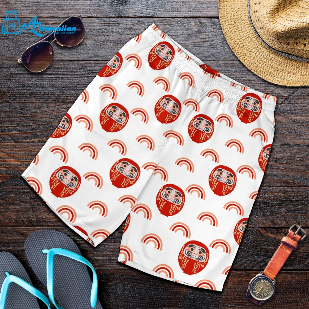 Daruma Japanese Wooden Doll Design Pattern Men Shorts