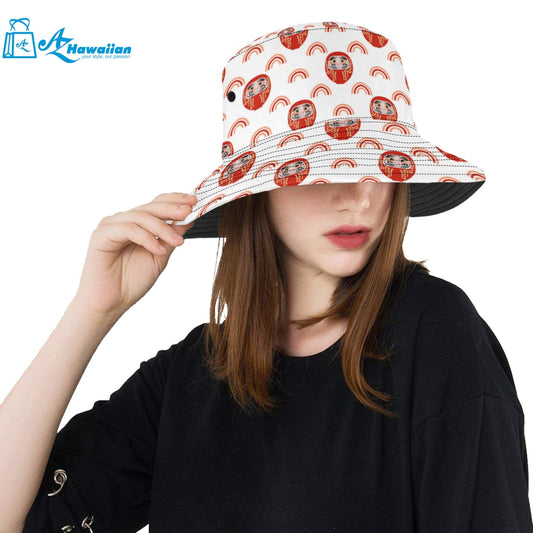 Daruma japanese wooden doll design pattern Unisex Bucket Hat