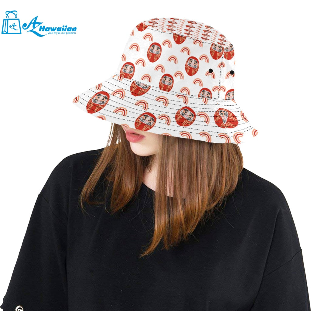 Daruma japanese wooden doll design pattern Unisex Bucket Hat