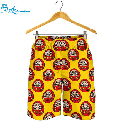 Daruma Japanese Wooden Doll Yellow Background Men Shorts