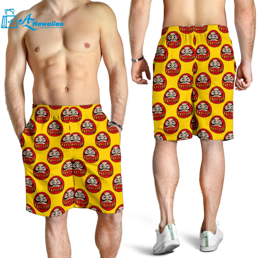 Daruma Japanese Wooden Doll Yellow Background Men Shorts