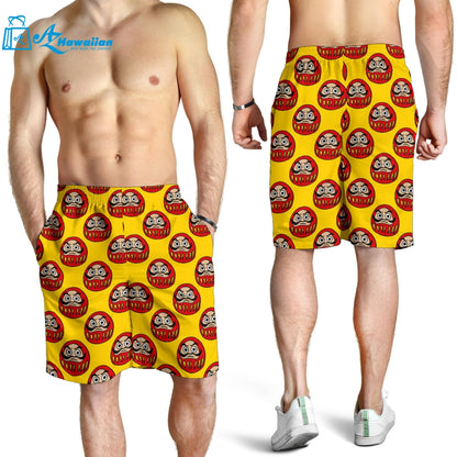 Daruma Japanese Wooden Doll Yellow Background Men Shorts