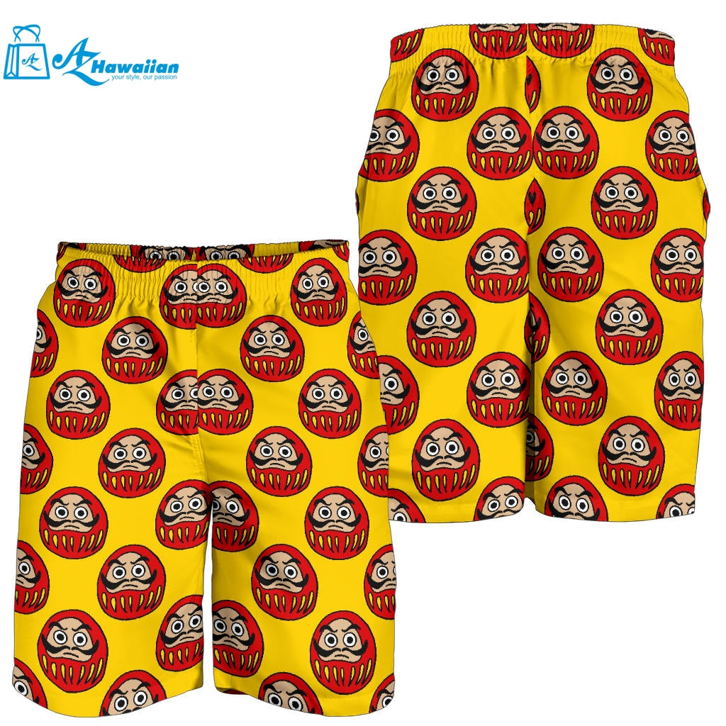 Daruma Japanese Wooden Doll Yellow Background Men Shorts