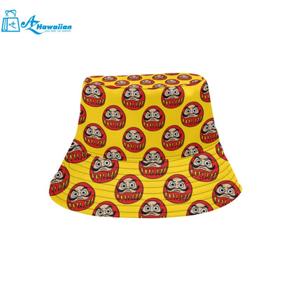 Daruma japanese wooden doll yellow background Unisex Bucket Hat