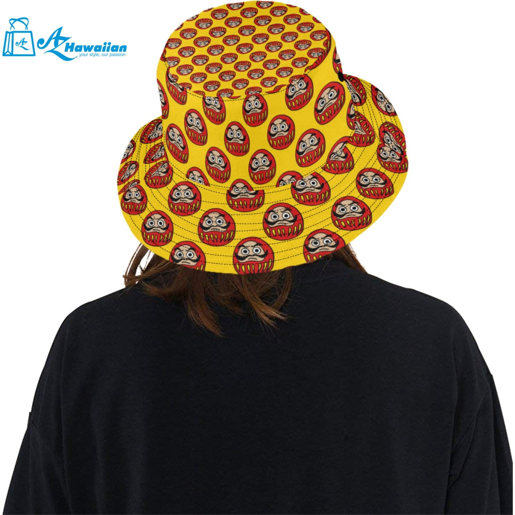 Daruma japanese wooden doll yellow background Unisex Bucket Hat