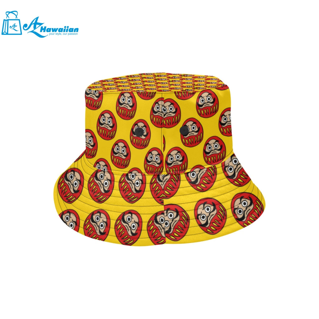 Daruma japanese wooden doll yellow background Unisex Bucket Hat