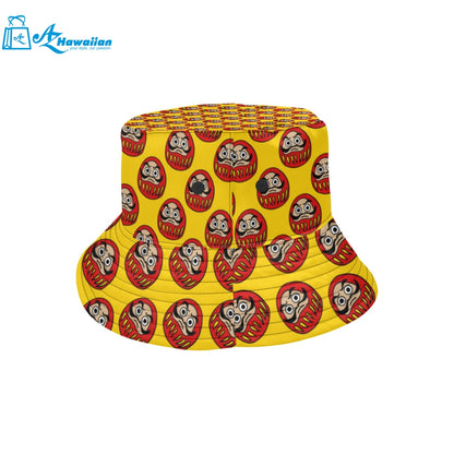 Daruma japanese wooden doll yellow background Unisex Bucket Hat