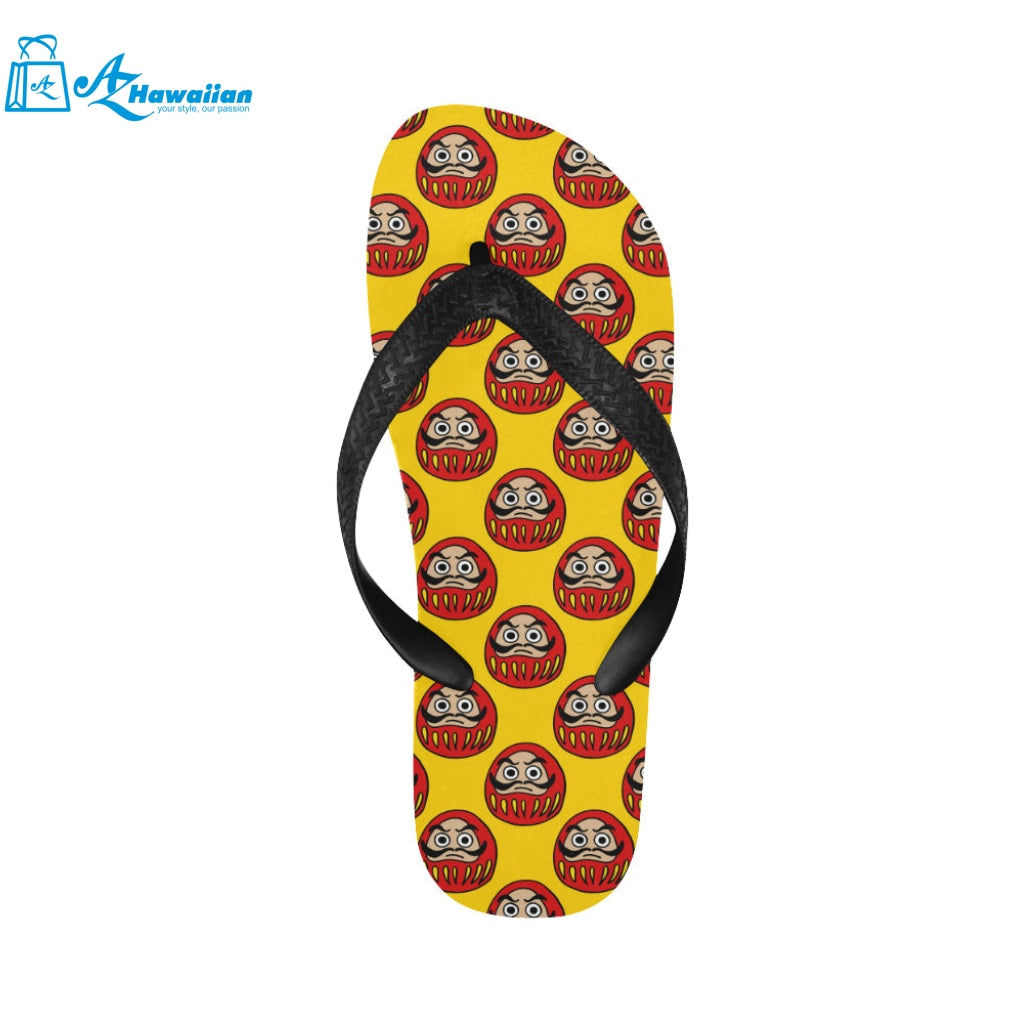 Daruma japanese wooden doll yellow background Unisex Flip Flops