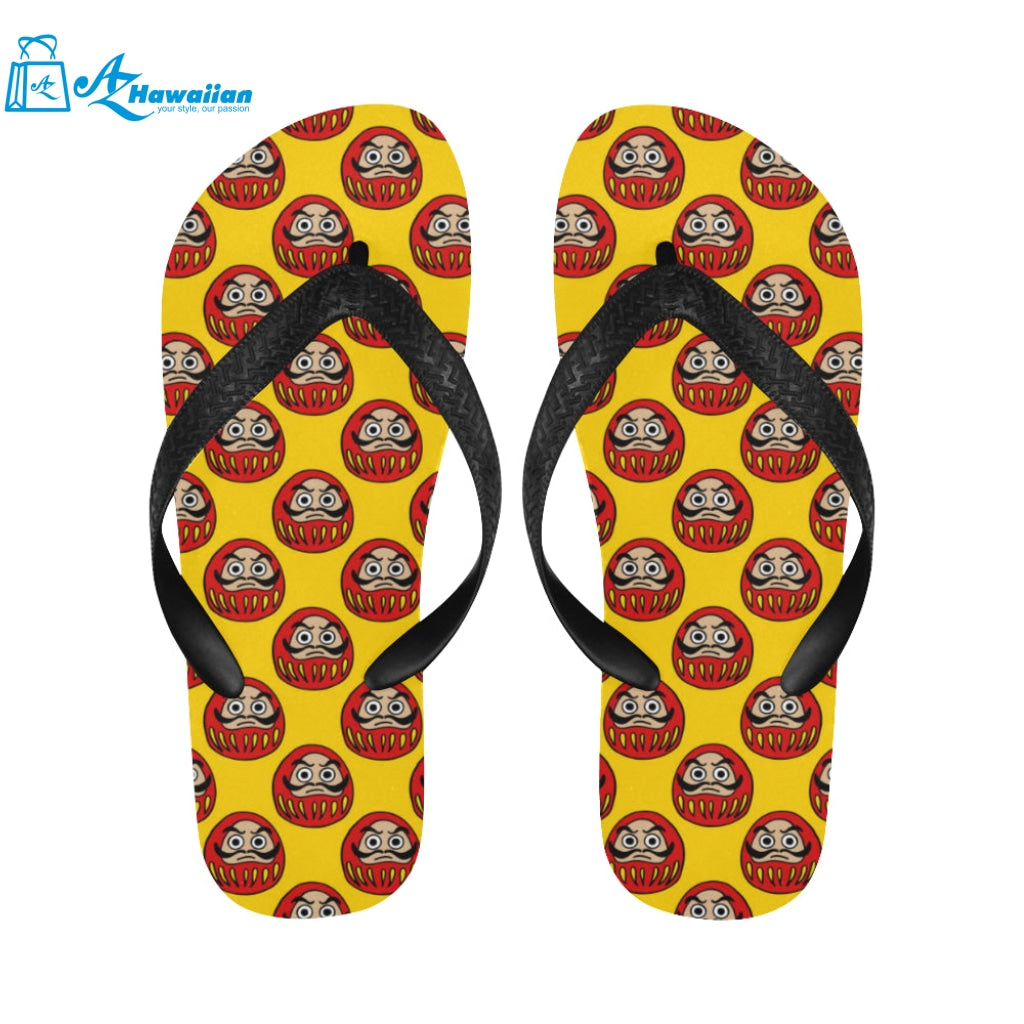 Daruma japanese wooden doll yellow background Unisex Flip Flops