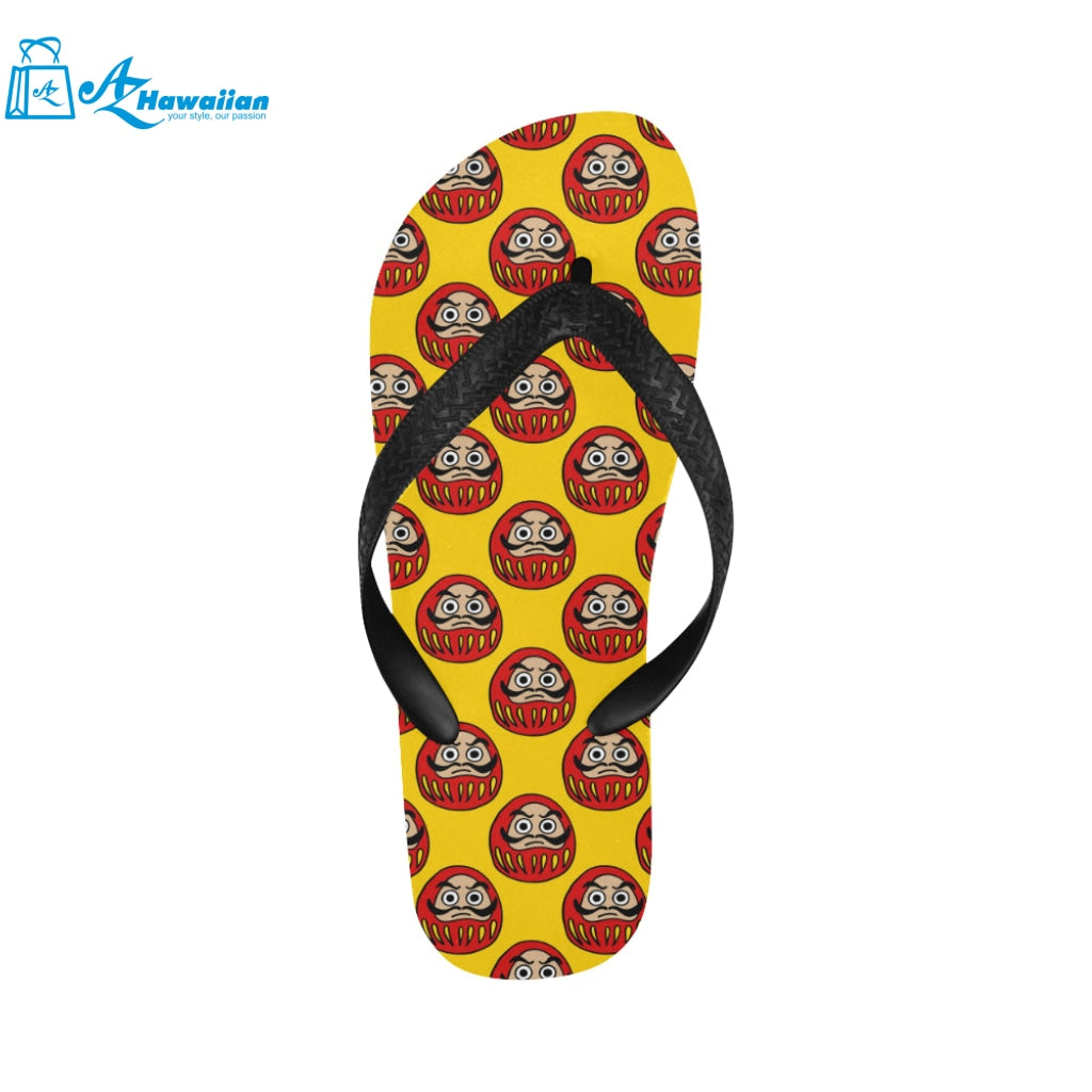 Daruma japanese wooden doll yellow background Unisex Flip Flops