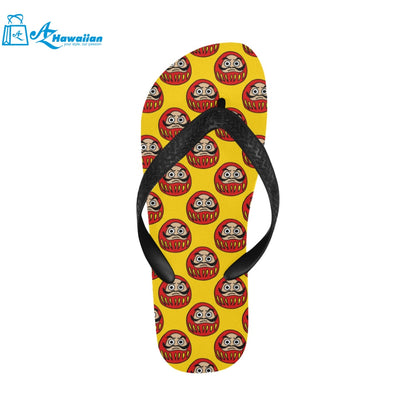 Daruma japanese wooden doll yellow background Unisex Flip Flops