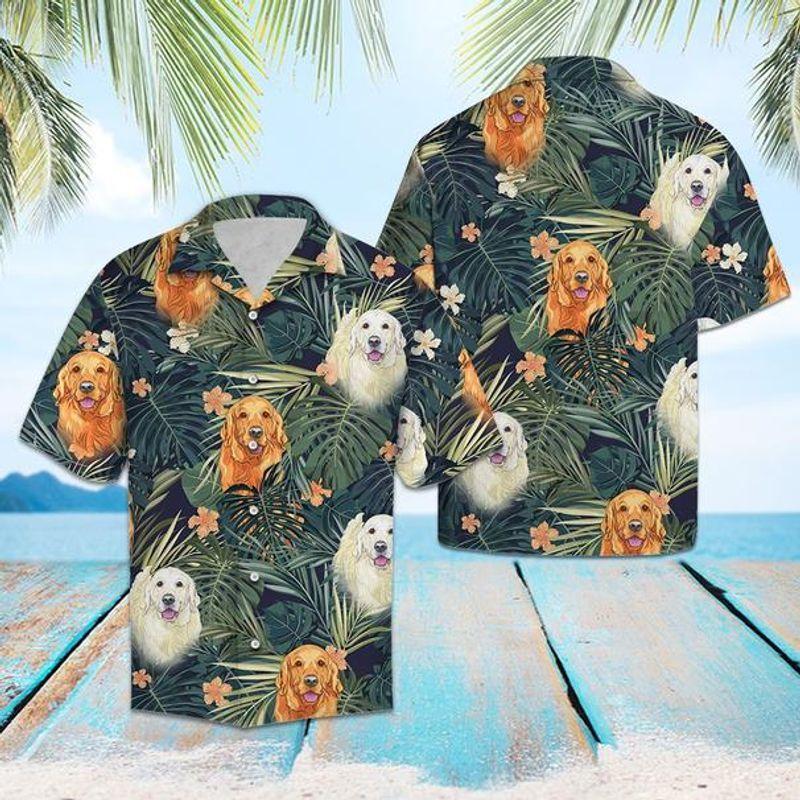 Golden Retriever  Plants   Gray Awesome Design Unisex Hawaiian Shirt  