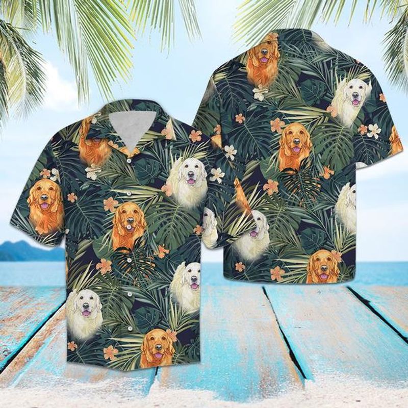 Golden Retriever  Plants   Gray Awesome Design Unisex Hawaiian Shirt For Men And Women Dhc17063995