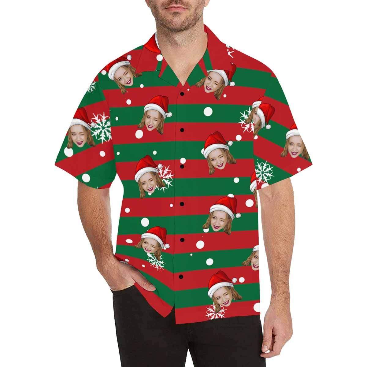 Custom Face Stripe Christmas Men's Hawaiian Shirt