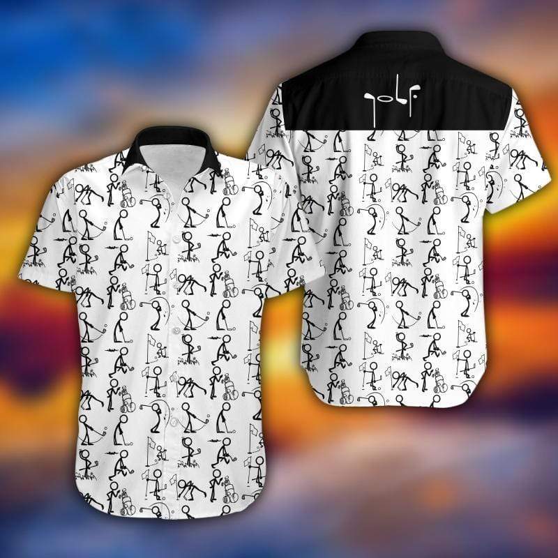 Stickfigures Playing Golf Hawaiian Aloha Shirts