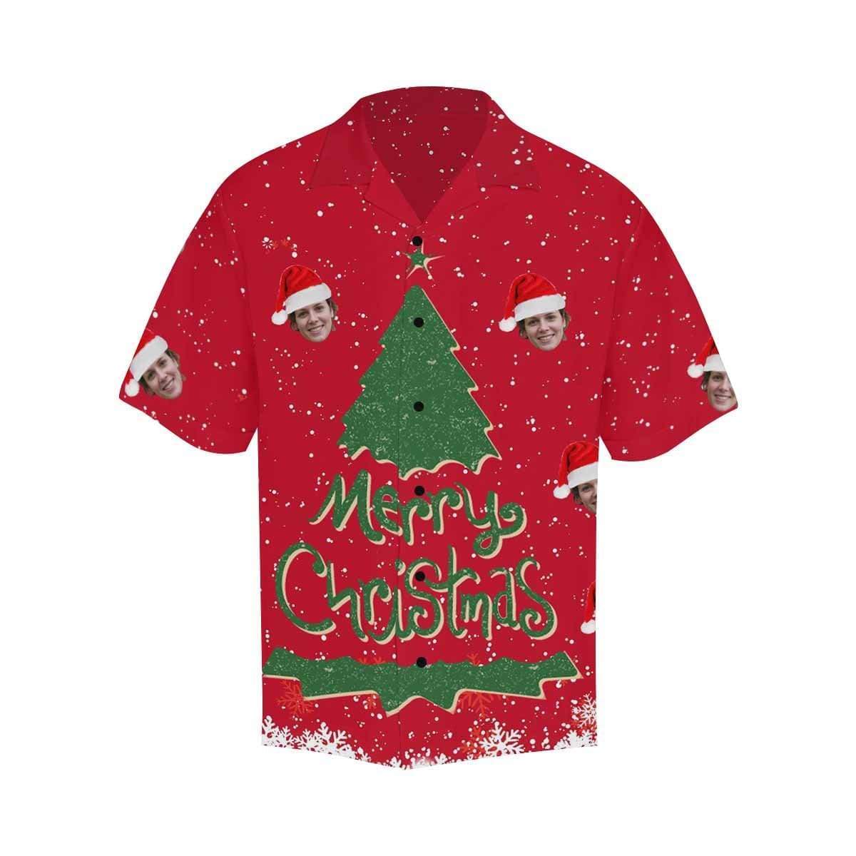 Custom Face Christmas Tree Christmas Men's All Over Print Hawaiian Shirt