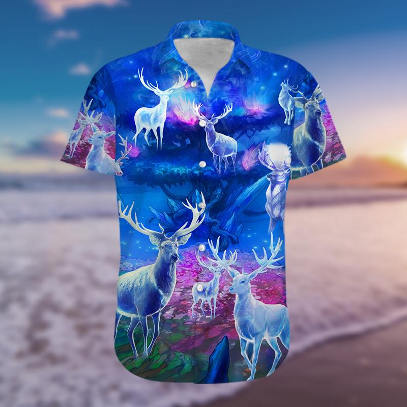 Amazing Magic Blue Light Deer Hawaiian Shirts #51220h