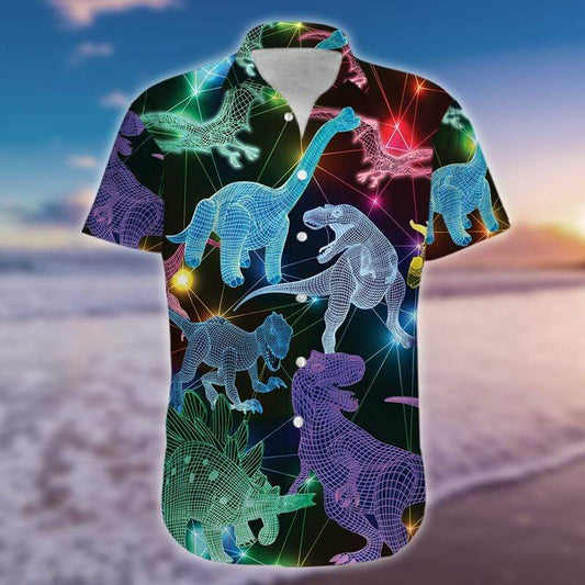 Amazing Colorful Neon T-rex Dinosaur Hawaiian Shirt #080321h