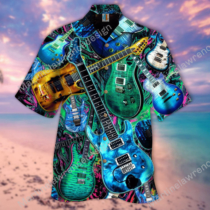 Music Is What Feelings Sound Like Guitar  Blue Awesome Design Unisex Hawaiian Shirt 