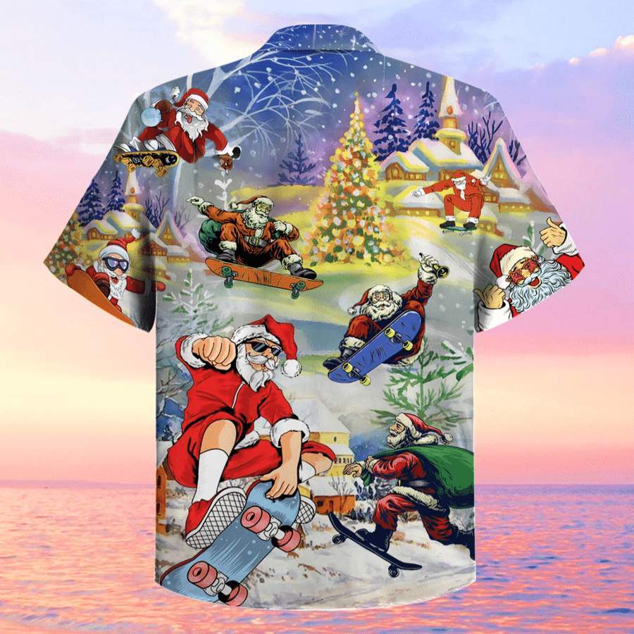 Hawaiian Aloha Shirts Santa Jumping On Skateboard Christmas