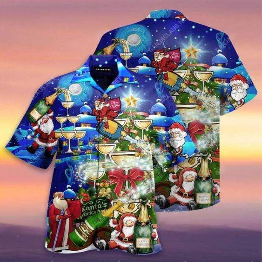 Hawaiian Aloha Shirts Let's Cheer Christmas With Champagne