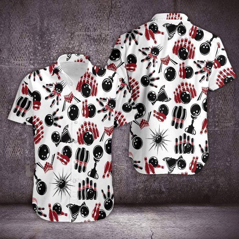 Bowling Black and Red Unisex Hawaiian Aloha Shirts #DH